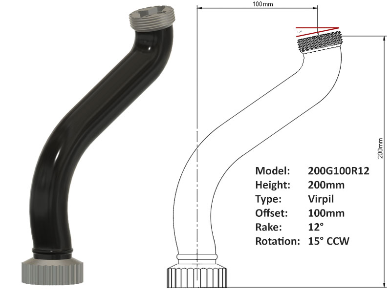 Joystick Extension for Virpil (VPC) 200 x 100 Rake 12° - Click Image to Close